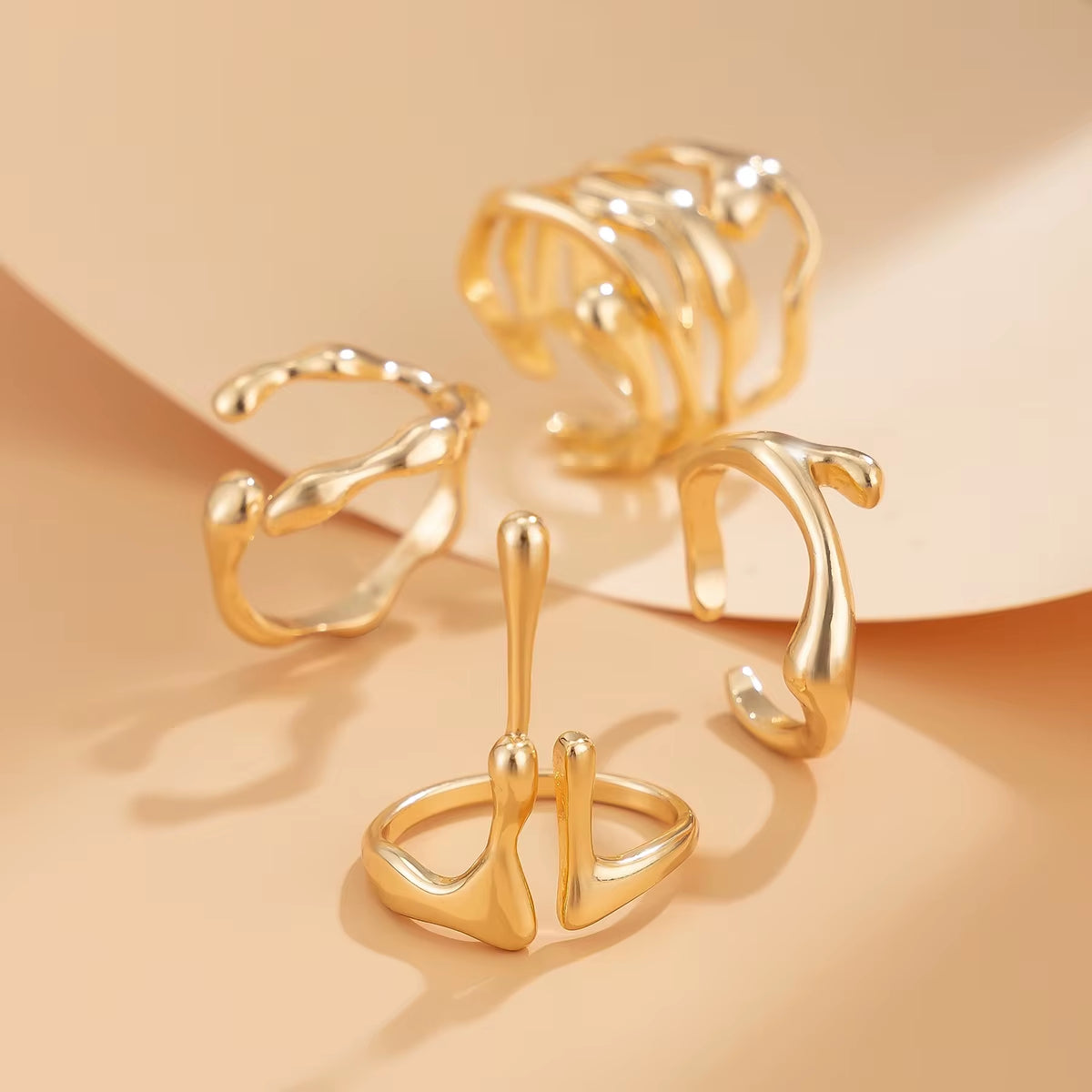 4Pcs/Set Vintage Irregular Lava Open Ring for Women Men Goth Gold Color Adjustable Couple Rings Y2K Wed Jewelry Gift