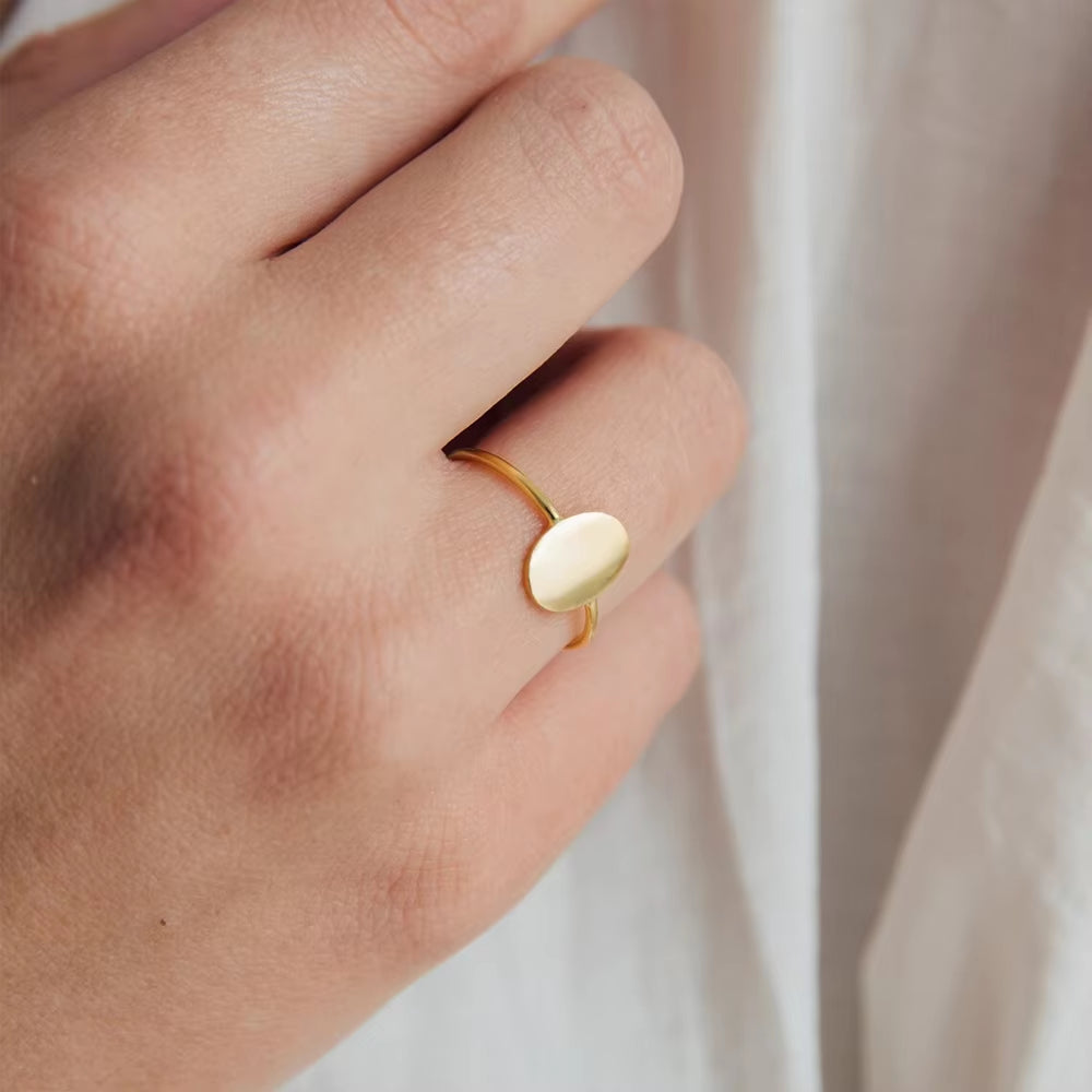 Emanco Delicate Oval Ring Dainty Gold Plated Blank Minimalist Feminist Ring for Women Personality Can Be Wholesale