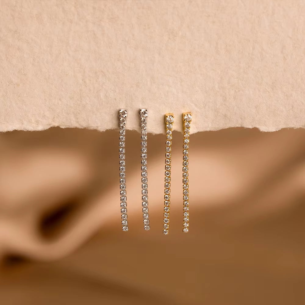 Emanco Stainless Steel Gold-Plated Shiny Zirconia Earrings High Quality New Women'S Single Row Tassel Pendant Fashion Accessorie