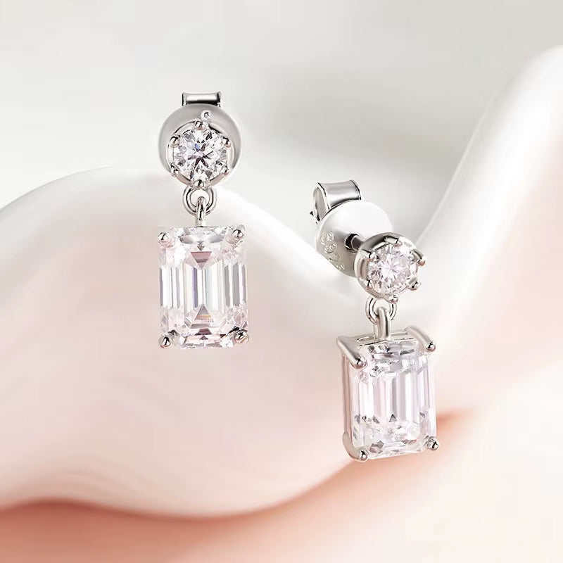 Smyoue 2.2/4.6CTTW Full Moissanite Drop  Christmas Gift Wedding Luxury 925 Solid Silver Emerald Cut Earrings